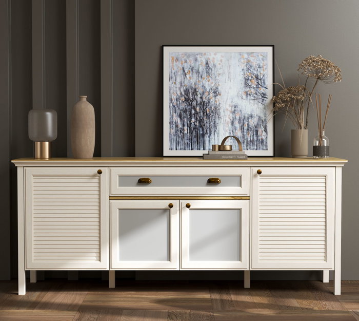 Hanah Home FRN-21008 Consola, Melamina y MDF, Crema Roble Gris, 201.8x82x44.2 cm